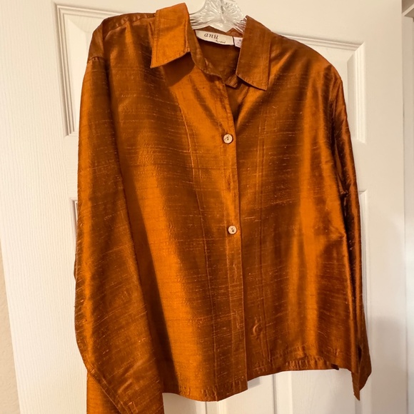 Anii By Natural Vintage - Copper Long-Sleeve Button Top - 100% Pure Silk - XL - Picture 7 of 9